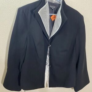 Isabella Womens Suit Jacket Blazer 18W Black Ivory Shimmer Lining Dressy NWT
